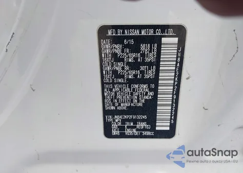 2015 Nissan Quest Sv from USA, damaged, VIN JN8AE2KP2F9132245